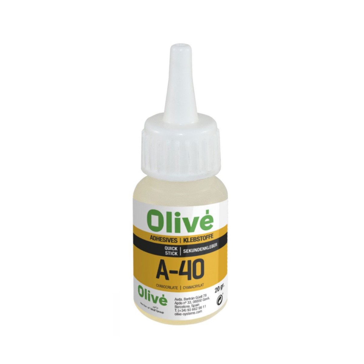 Olive Cianoakrilāts Superlīme A-40 caurspīdīga 20gr