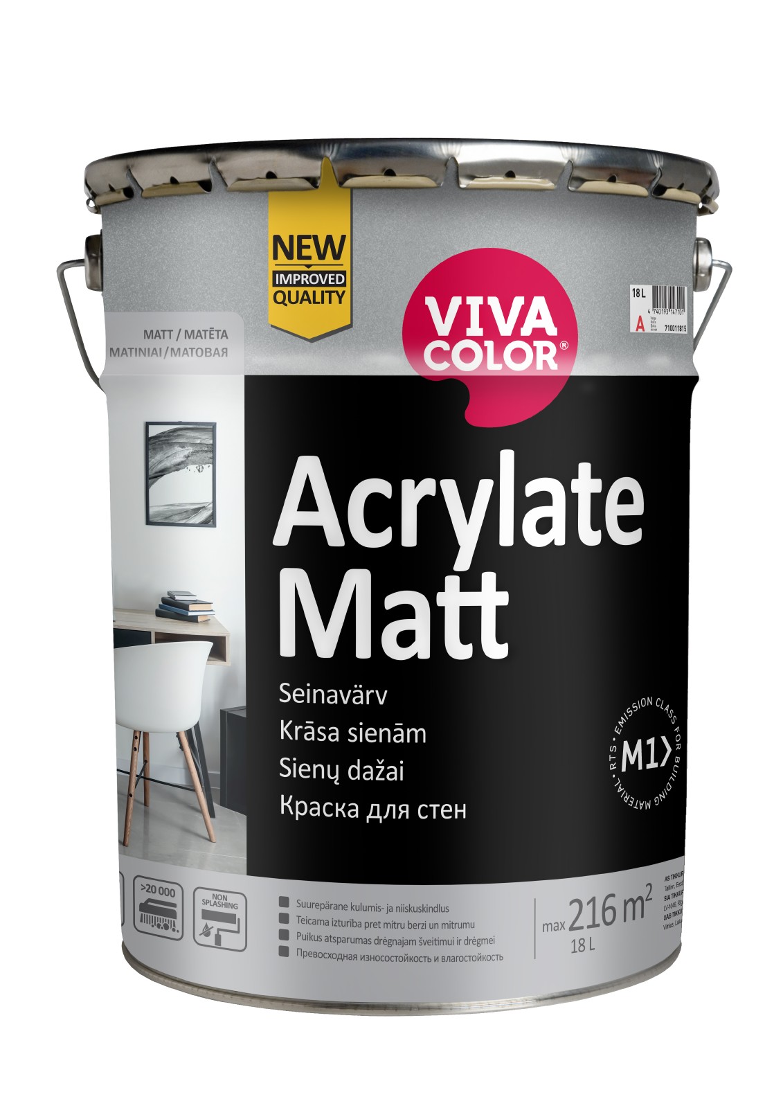 Vivacolor Acrylate Matt A Mitrumizturīga sienas krāsa, matēta 18L