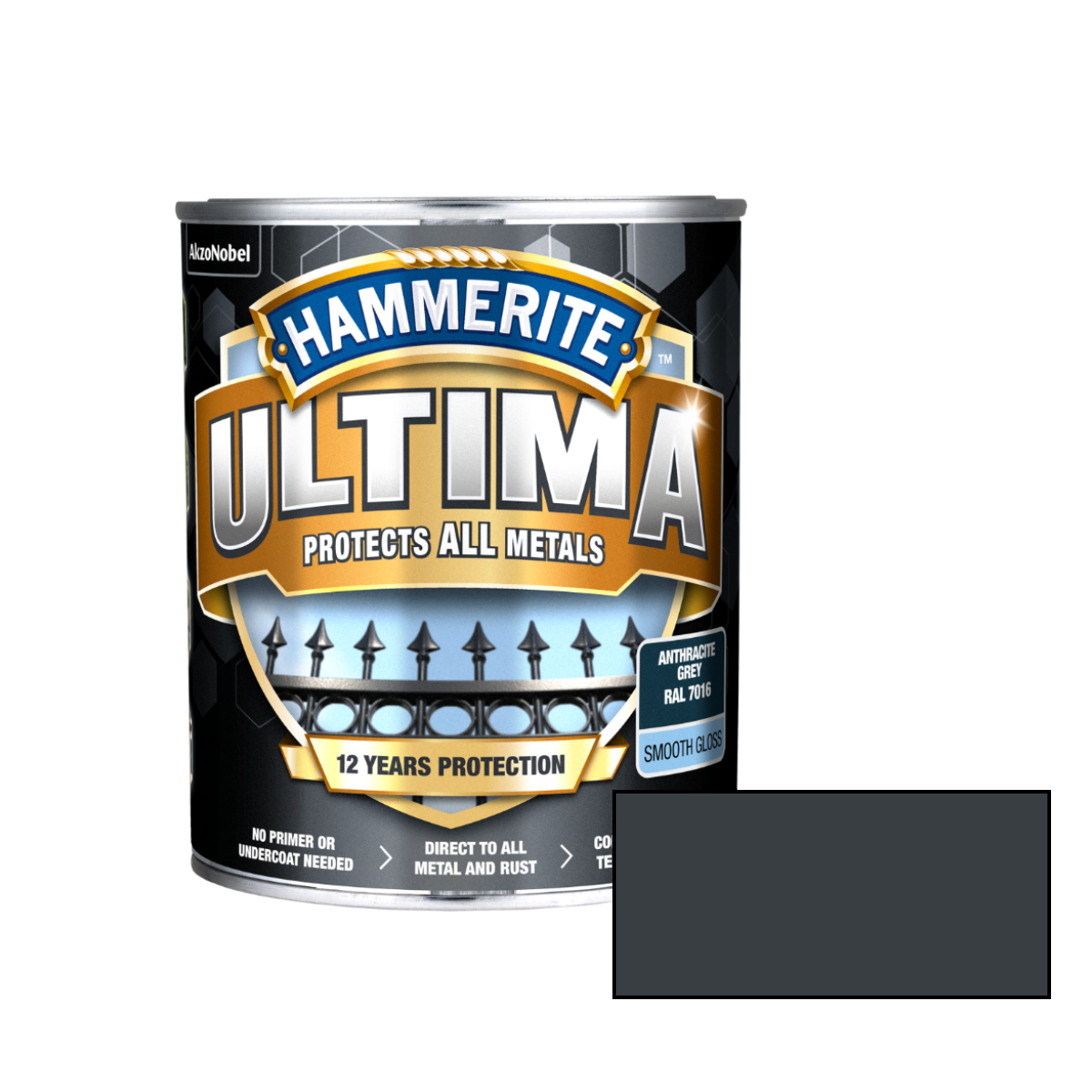Hammerite Ultima Smooth Spīdīga ūdens bāzes krāsa metāla virsmām, antracīta 0.7L