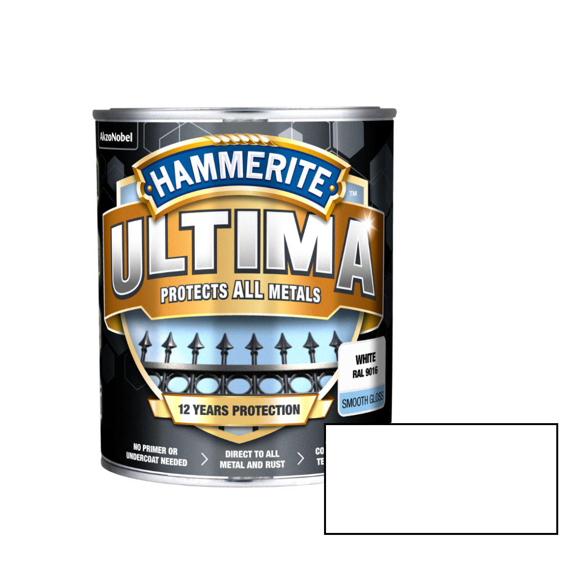 Hammerite Ultima Smooth Spīdīga ūdens bāzes krāsa metāla virsmām, balta 0.7L