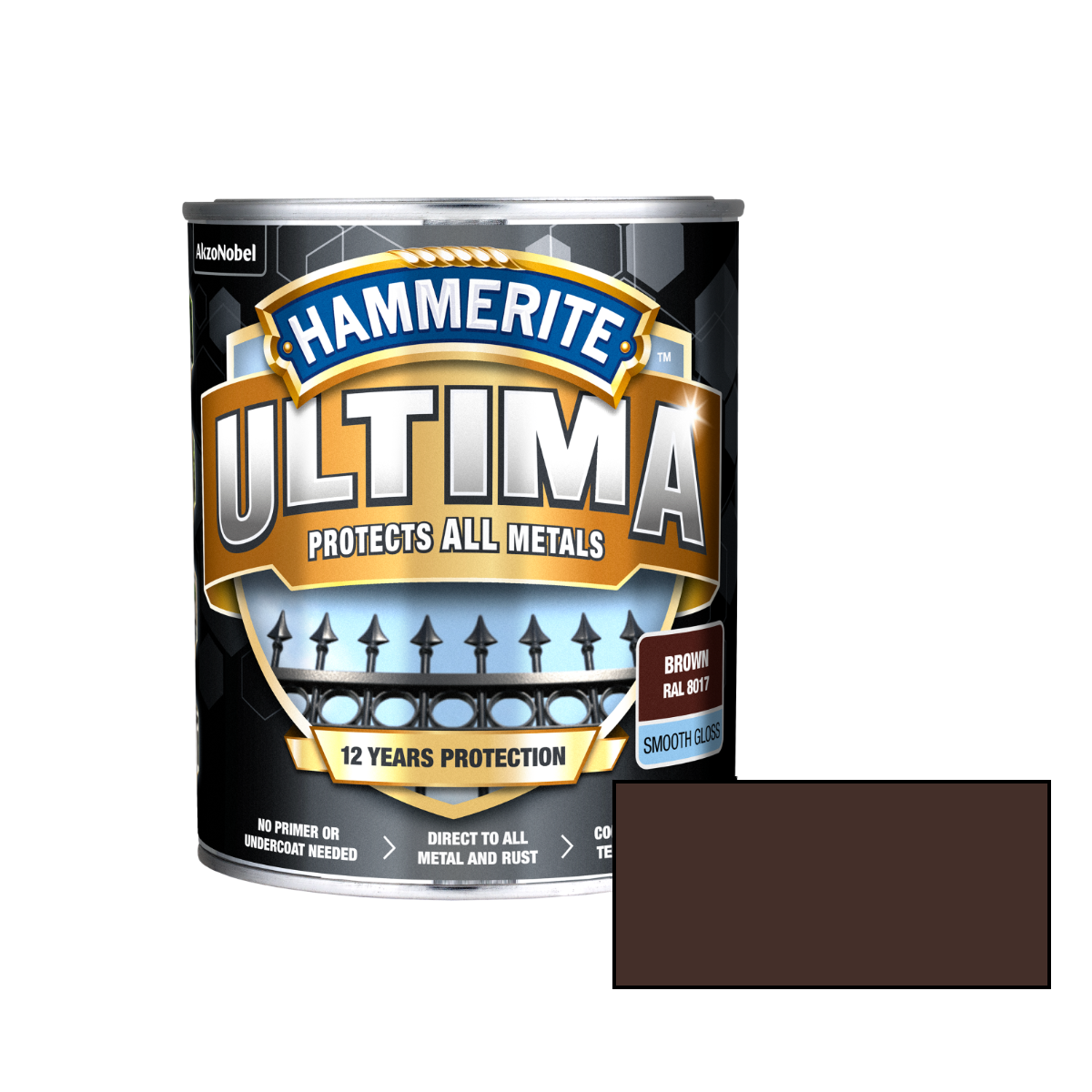 Hammerite Ultima Matt Matēta ūdens bāzes krāsa metāla virsmām, brūna 0.7L