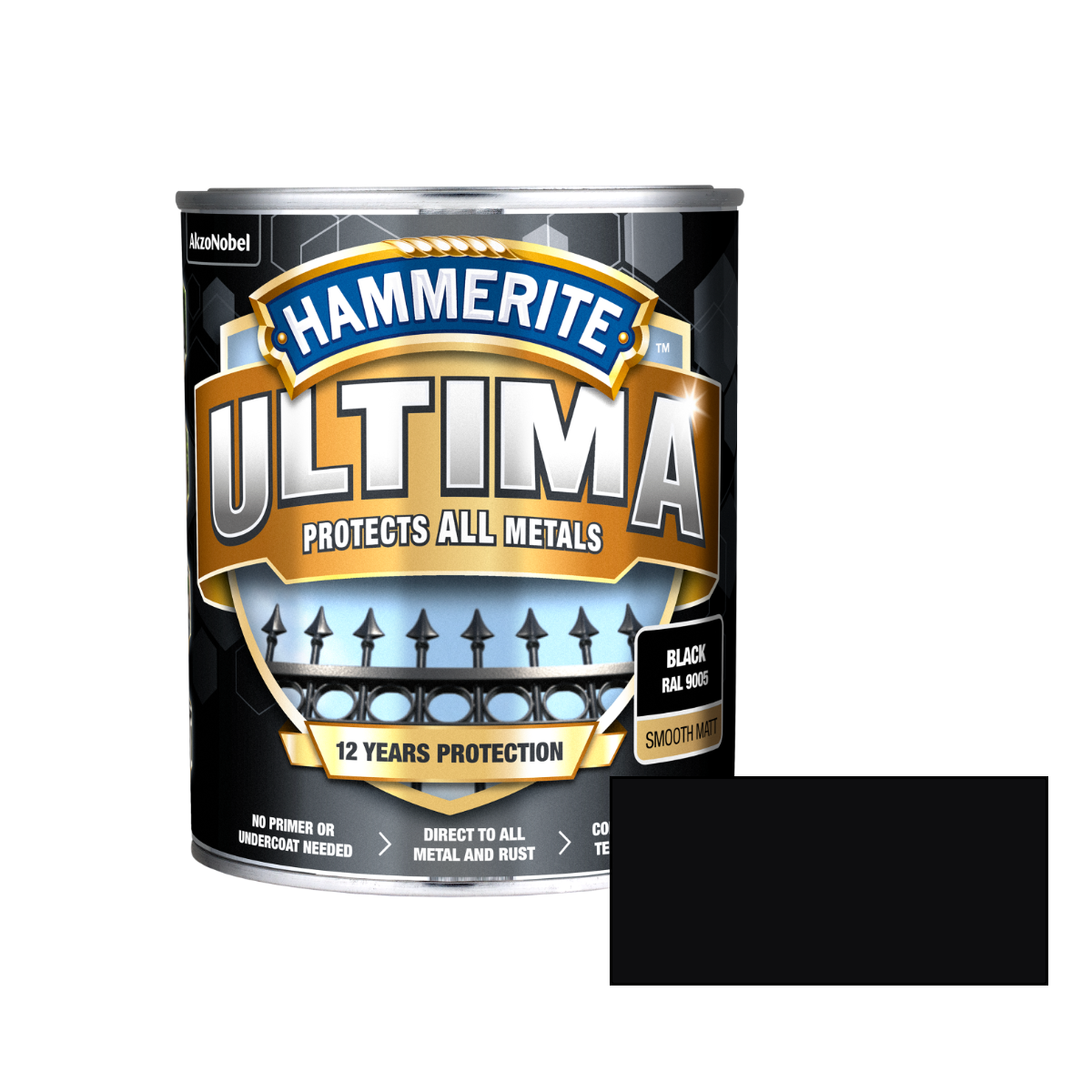 Hammerite Ultima Smooth Spīdīga ūdens bāzes krāsa metāla virsmām, melna 0.7L