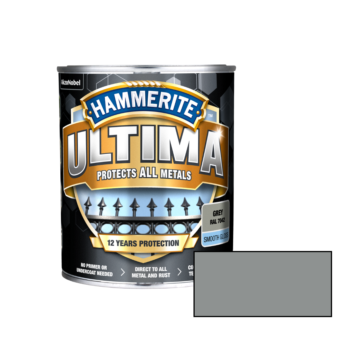Hammerite Ultima Smooth Spīdīga ūdens bāzes krāsa metāla virsmām, pelēka 0.7L