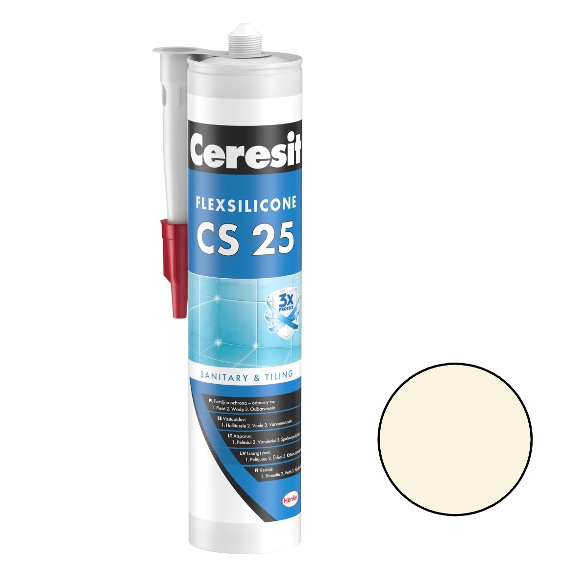 Ceresit CS 25 Sanitārais silikona hermētiķis, 280ml, jasmīna (40)