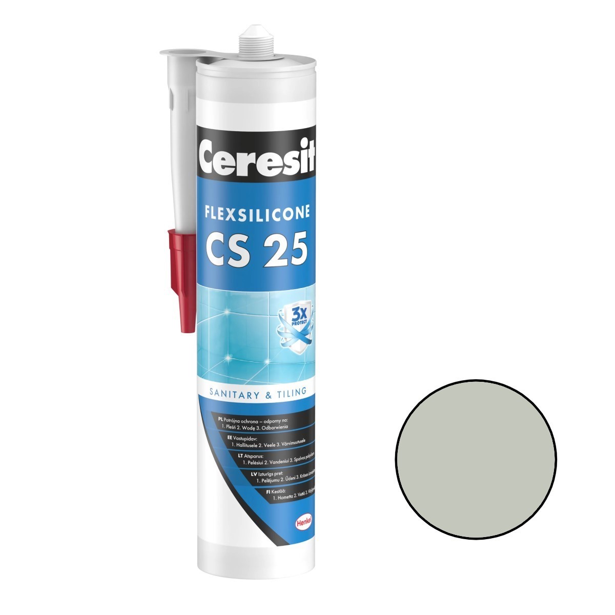 Ceresit CS 25 Sanitārais silikona hermētiķis, 280ml, pelēks (07)