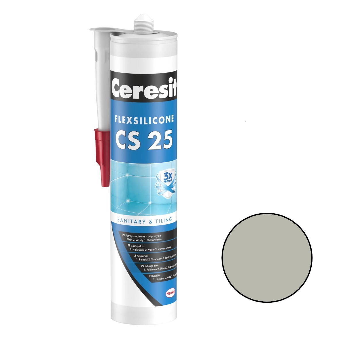 Ceresit CS 25 Sanitārais silikona hermētiķis, 280ml, platīna (14)