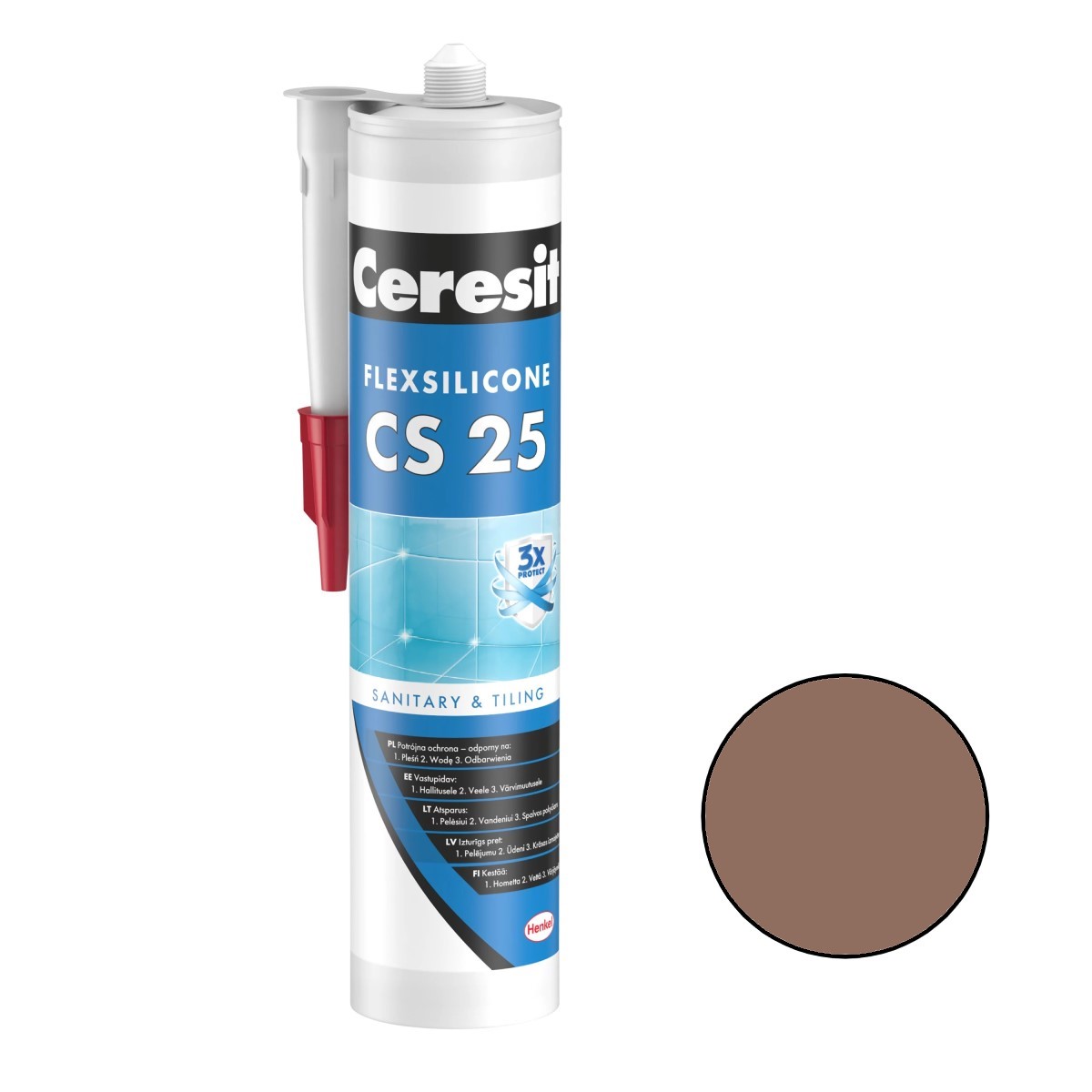 Ceresit CS 25 Sanitārais silikona hermētiķis, 280ml, šokolāde (58)