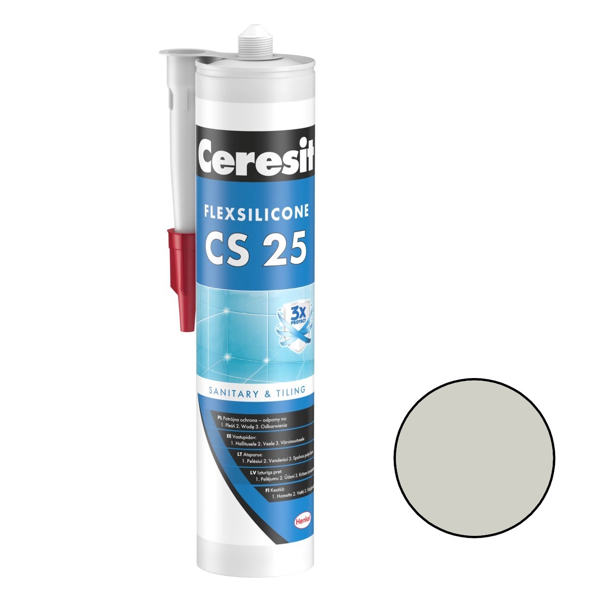 Ceresit CS 25 Sanitārais silikona hermētiķis, 280ml, manhatena (10)