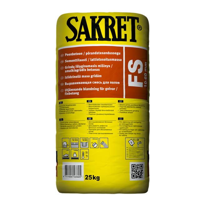 FS Sakret- Выравнивающая смесь полов, мелкозернистый бетон, 25kg