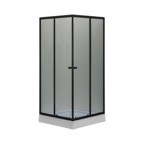 Gotland Eko Dušas kabīne, zemais kvadrāta paliktnis (13cm), melns profils, matēti stikli, 80x80x195cm