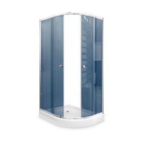 Gotland Eko Dušas kabīne, zemais paliktnis (12cm), sudraba profils, pelēki stikli, bez sifona, 100x80x195cm, kreisais izpildījums