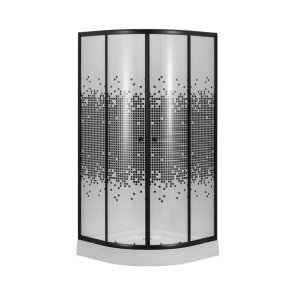Gotland Mosaic Dušas kabīne, zemais paliktnis (13cm), melns profils, stikli ar dizainu, 80x80x195cm