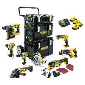DeWalt 8 instrumentu komplekts 18V XR (+4x5.0Ah, lādētājs, koferi uz riteņiem) DCK853P4-QW