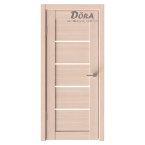 Dora Tokio-5 D3, Balināts ozols, Finierētu Durvju Komplekts - Vērtne, Kārba, 2 Eņģes, Stiklotas, 70x200cm