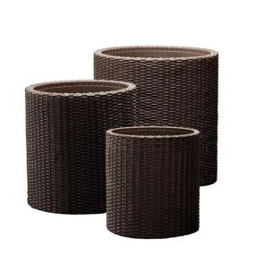 Keter S+M+L Cylinder Planters trīs puķu podu komplekts, brūns