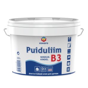 Eskaro Puiduliim B3 Mitrumizturīga vienkomponenta koka līme uz ūdens bāzes iekšdarbiem un ārdarbiem, balta, 2.5L