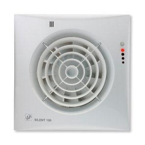 Soler & Palau Silent-100 CHZ Elektroventilators ar gultņa motoru un vārstu, ar taimeri, mitruma sensoru, D100mm, balts