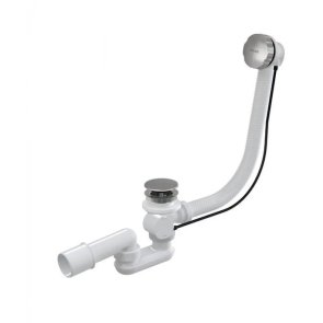 Ravak Vannas sifons ar pārplūdes sistēmu, plastmasas, d=40/50mm, trose 570mm, balts/hroms (X01766)