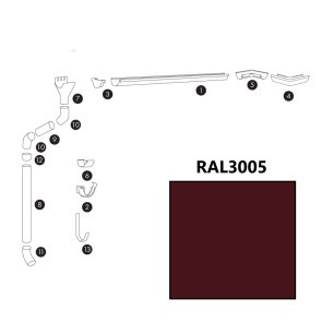Bud-Masz Tērauda lietus ūdens noteksistēma VT, apaļa, D125mm, RAL3005/ķiršu sarkana
