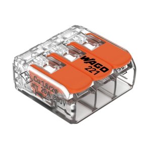 Wago 221 Universālās savienojuma klemmes 3-vietīgas, 0.2-4mm2, 32A/450V (5gab) 221-413
