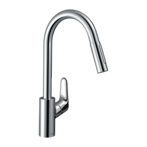 Hansgrohe Focus M41 240 Virtuves izlietnes maisītājs ar izvelkamu dušu, hroms